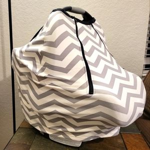 Baby Infant Carseat Canopy Cover Gray White Chevron